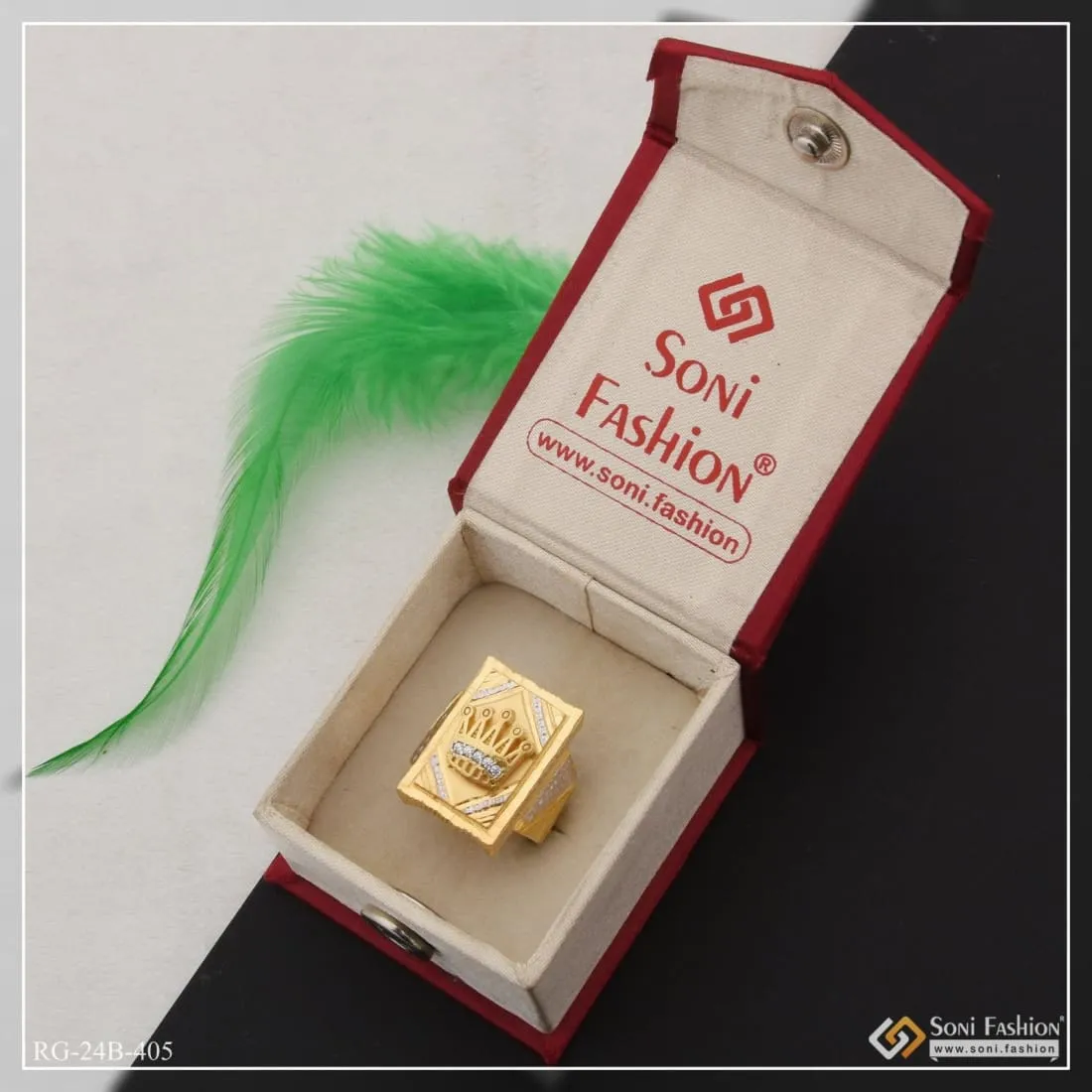 1 Gram Gold Plated Crown with Diamond Glamorous Design Ring for Men - Style B405