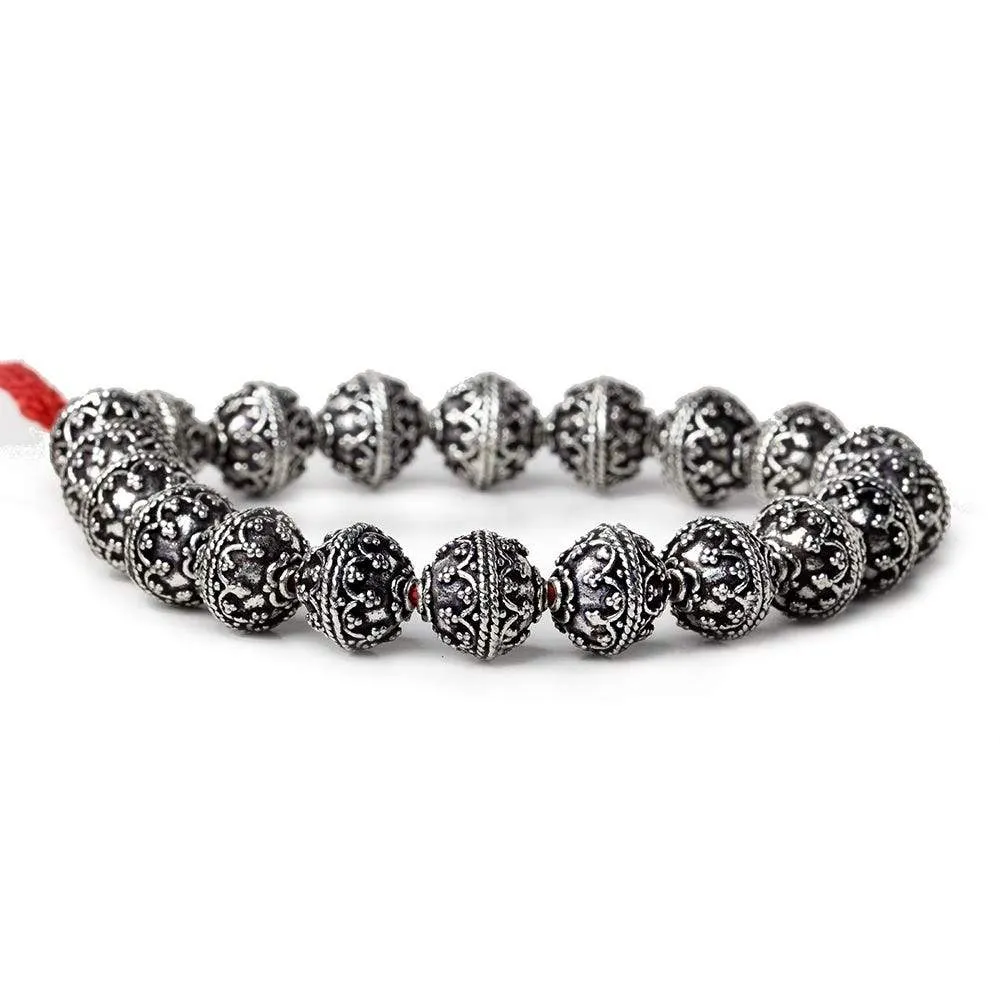 10mm Antiqued Sterling Silver Plated Copper Moroccan Round 8 inch 20 Beads