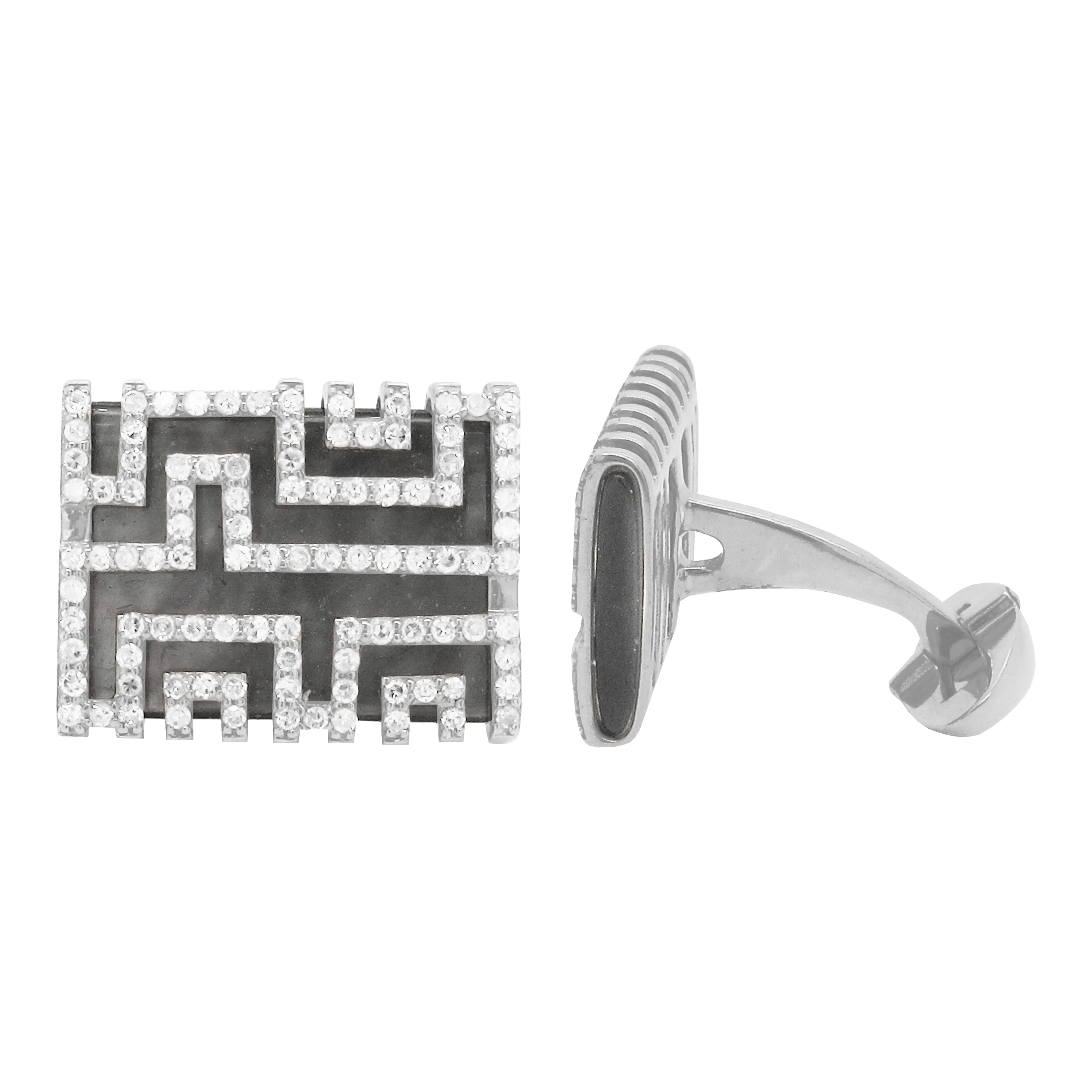 14K GOLD DIAMOND AND BLACK MOTHER OF PEARL JOSH CUFFLINKS