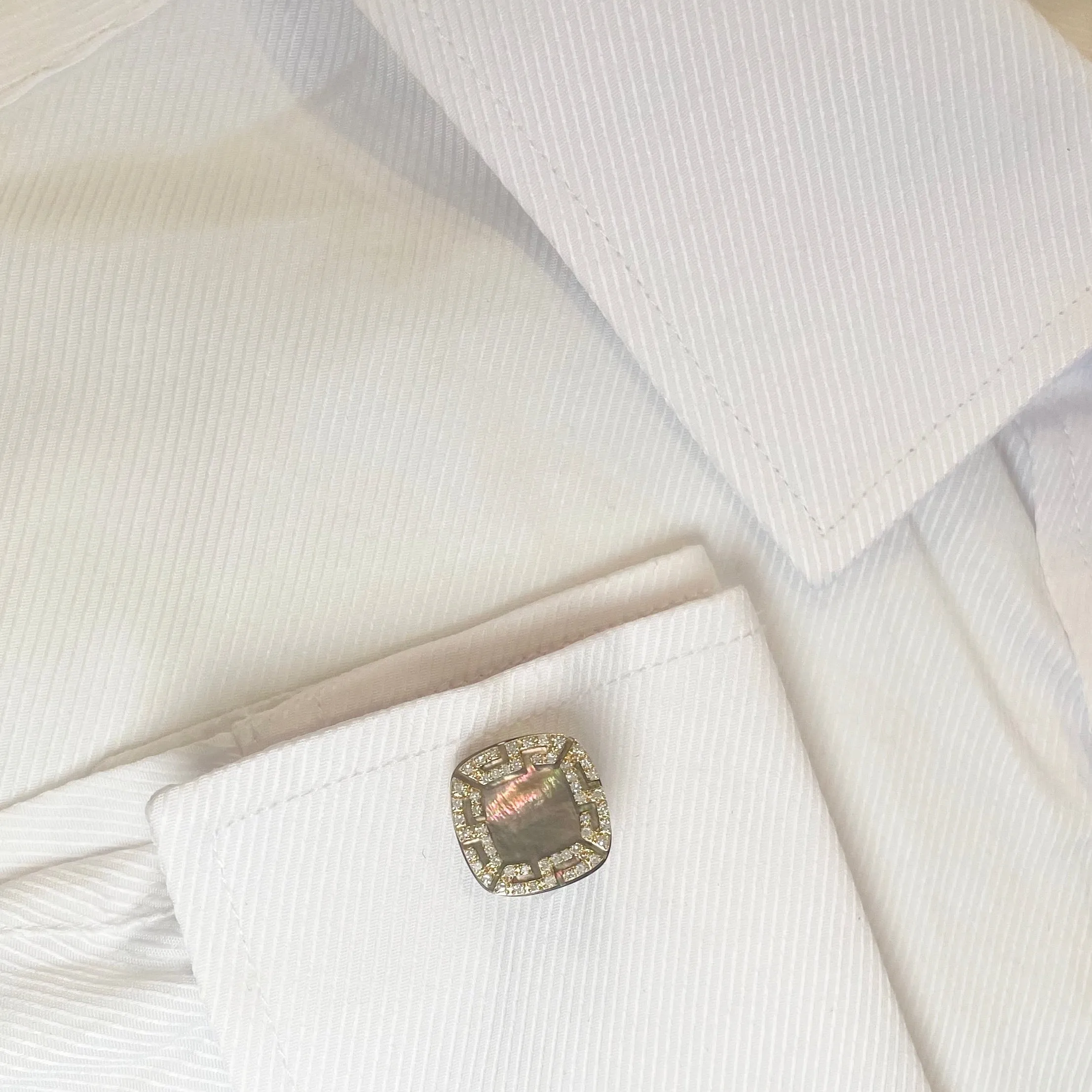 14K GOLD DIAMOND BLACK MOTHER OF PEARL JACKSON CUFFLINKS