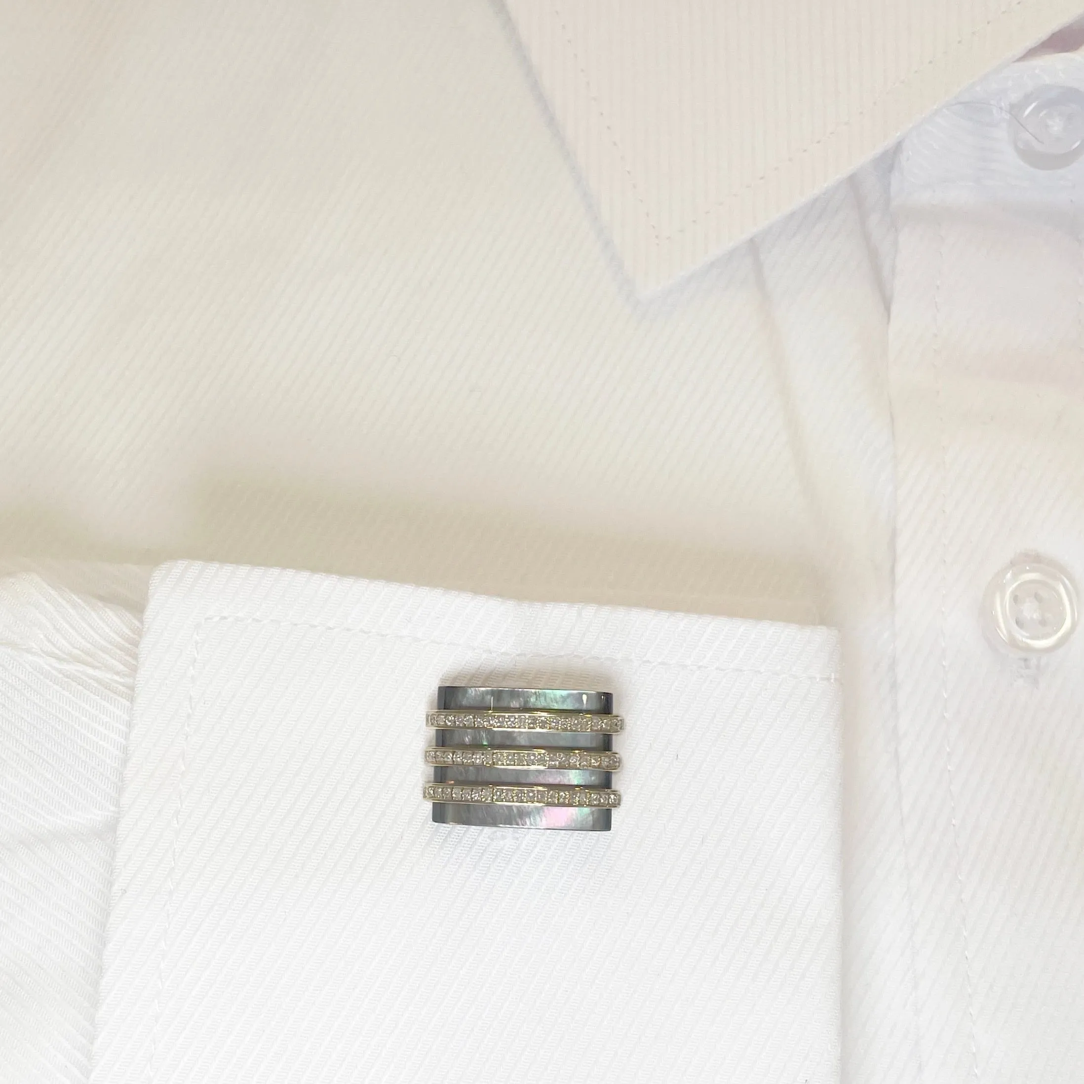 14K GOLD DIAMOND BLACK MOTHER OF PEARL SCOTT CUFFLINKS