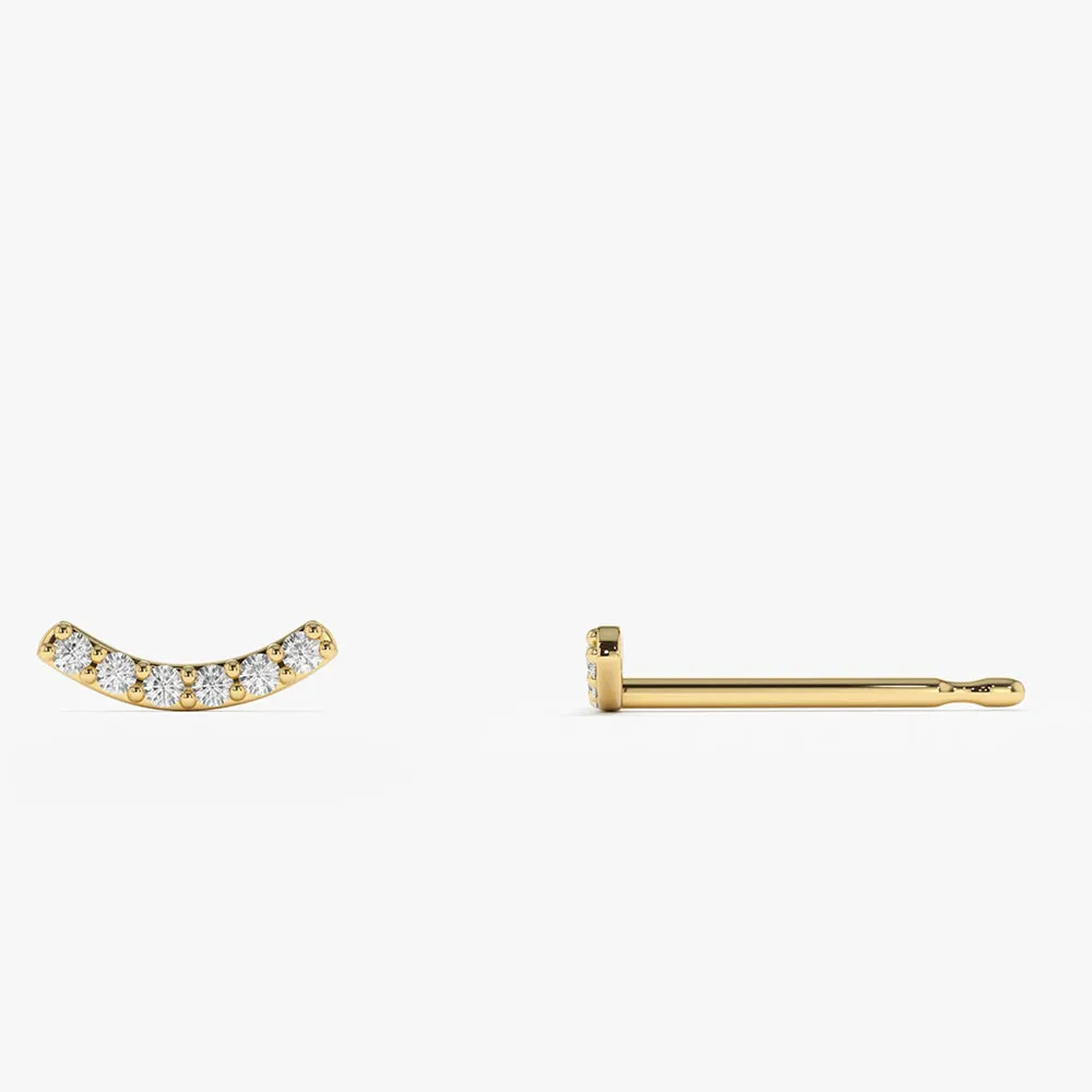 14K Gold Diamond Curved Bar Stud Earrings