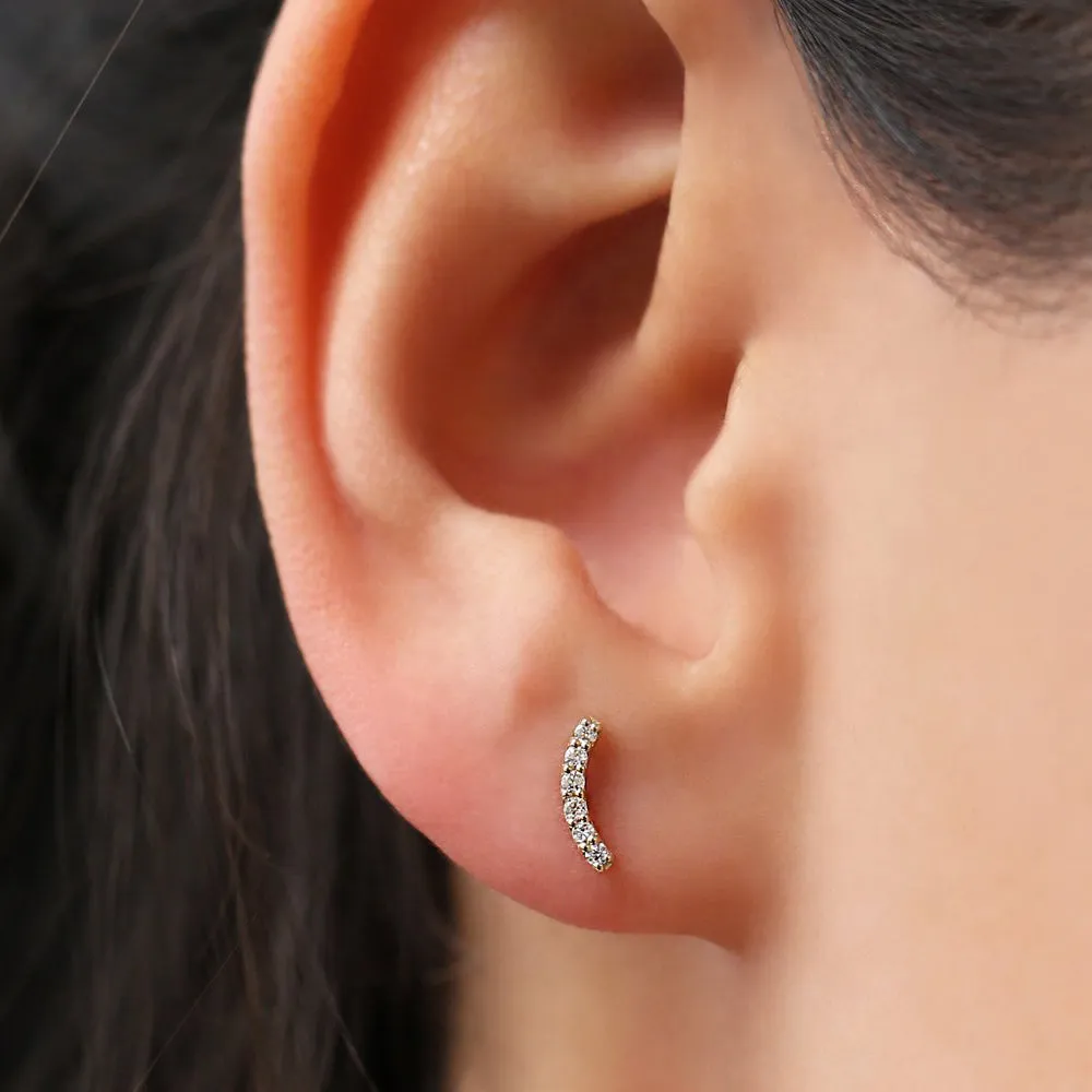 14K Gold Diamond Curved Bar Stud Earrings