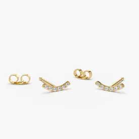 14K Gold Diamond Curved Bar Stud Earrings