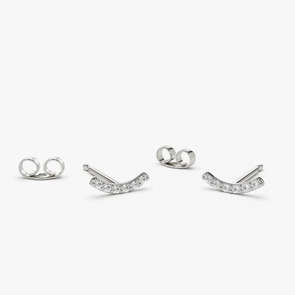 14K Gold Diamond Curved Bar Stud Earrings