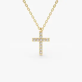 14K Gold Micro Pave Diamond Cross Necklace
