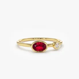 14k Oval Shape Bezel Setting Ruby and Diamond Ring
