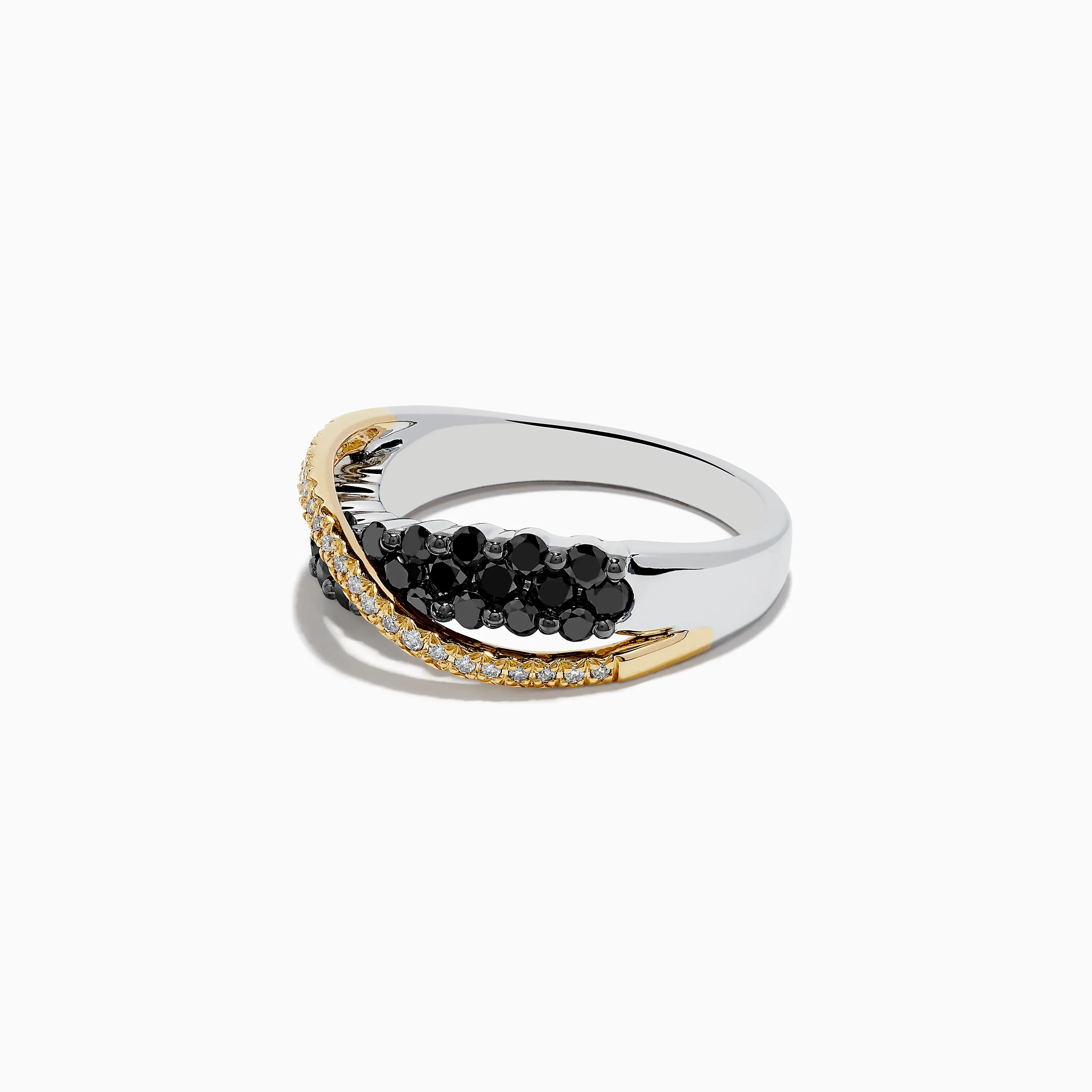 14K Two-Tone Gold Black and White Diamond Crossover Ring