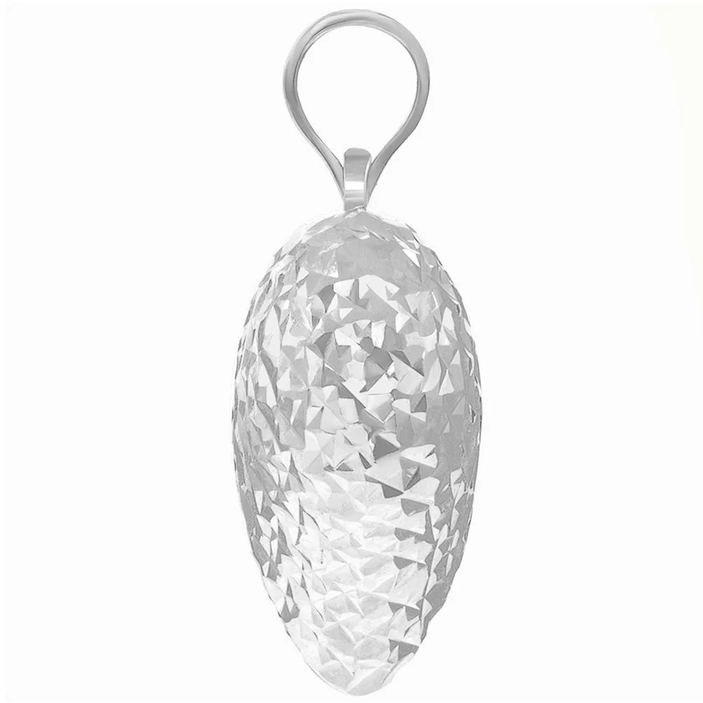 14k White Gold Sparkle Cut Puffed Heart Charm Pendant Necklace