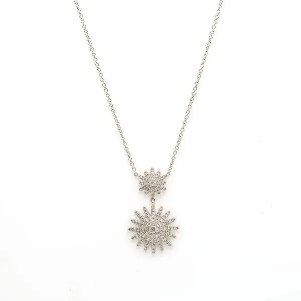 14K Yellow Gold Diamond Necklace W/ VVS Diamonds & Double Sunburst Pendants