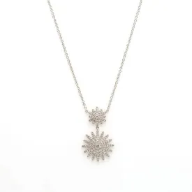 14K Yellow Gold Diamond Necklace W/ VVS Diamonds & Double Sunburst Pendants