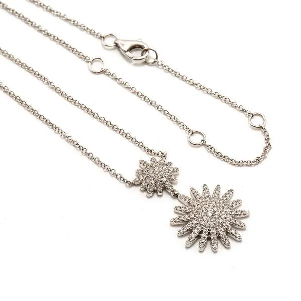 14K Yellow Gold Diamond Necklace W/ VVS Diamonds & Double Sunburst Pendants