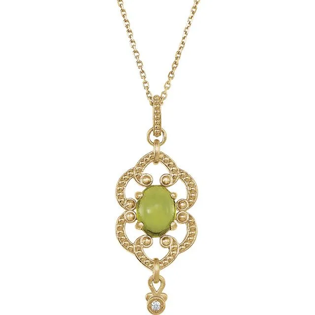 14KT GOLD 1.35 CTW OVAL PERIDOT GRANULATED DESIGN NECKLACE
