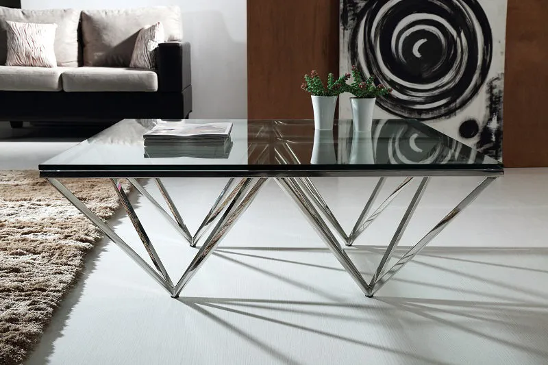 15' Glass and Stainless Coffee Table By Homeroots