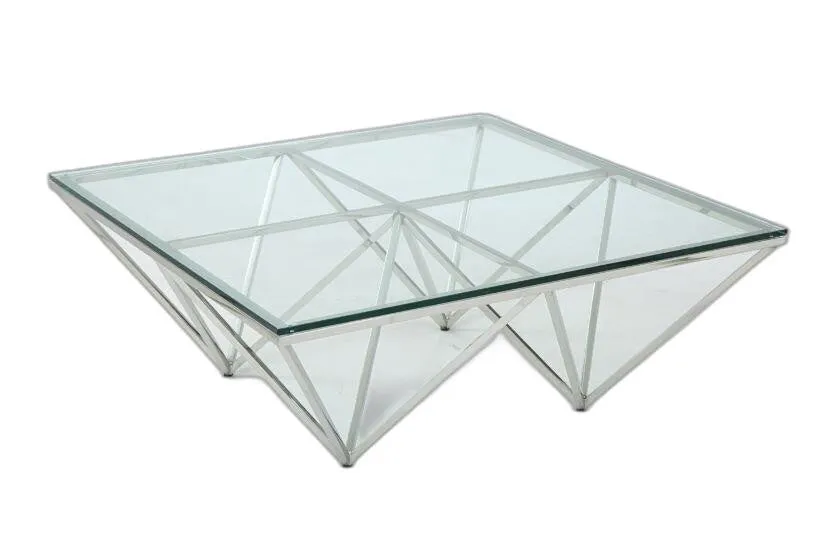 15' Glass and Stainless Coffee Table By Homeroots