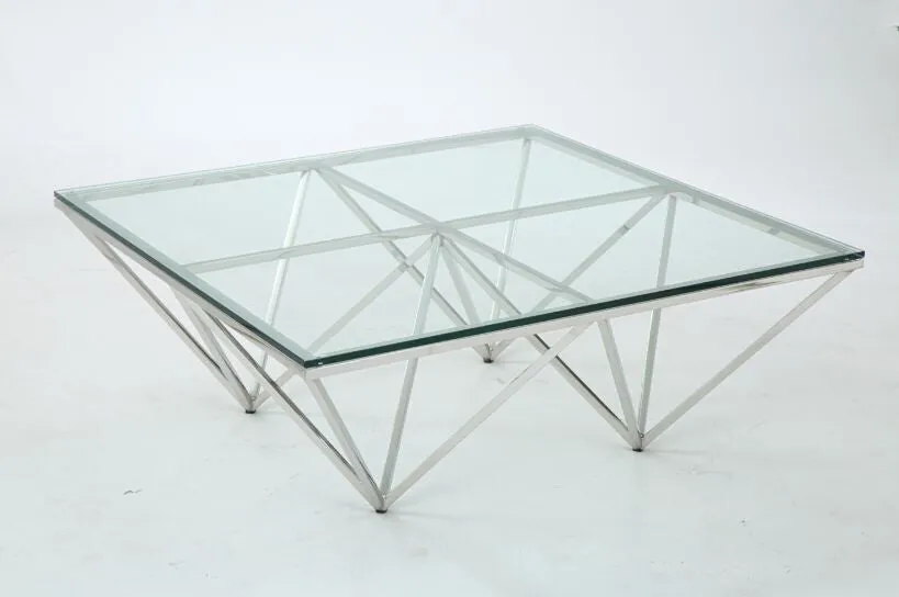 15' Glass and Stainless Coffee Table By Homeroots