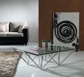 15' Glass and Stainless Coffee Table By Homeroots