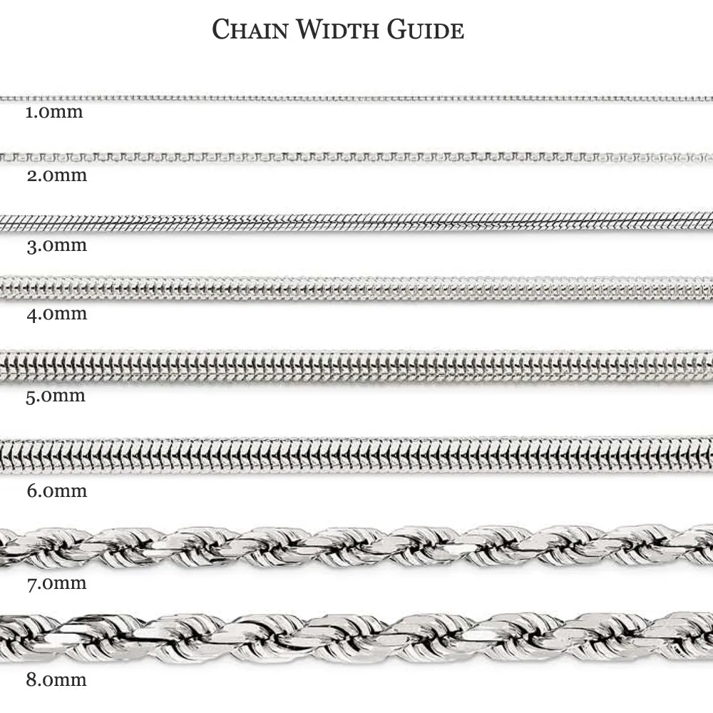 1.5mm Rhodium Plated Sterling Silver Round Spiga Chain Necklace