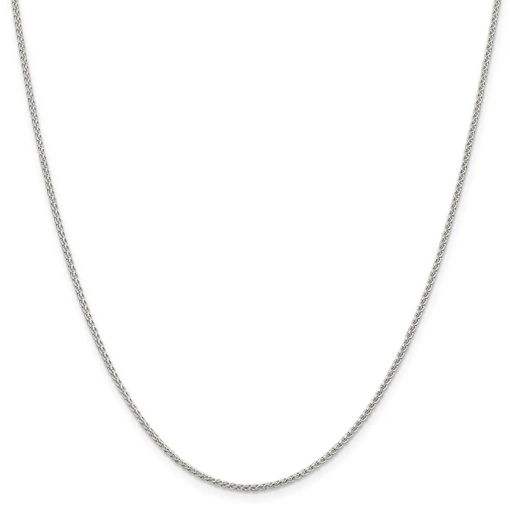 1.5mm Rhodium Plated Sterling Silver Round Spiga Chain Necklace