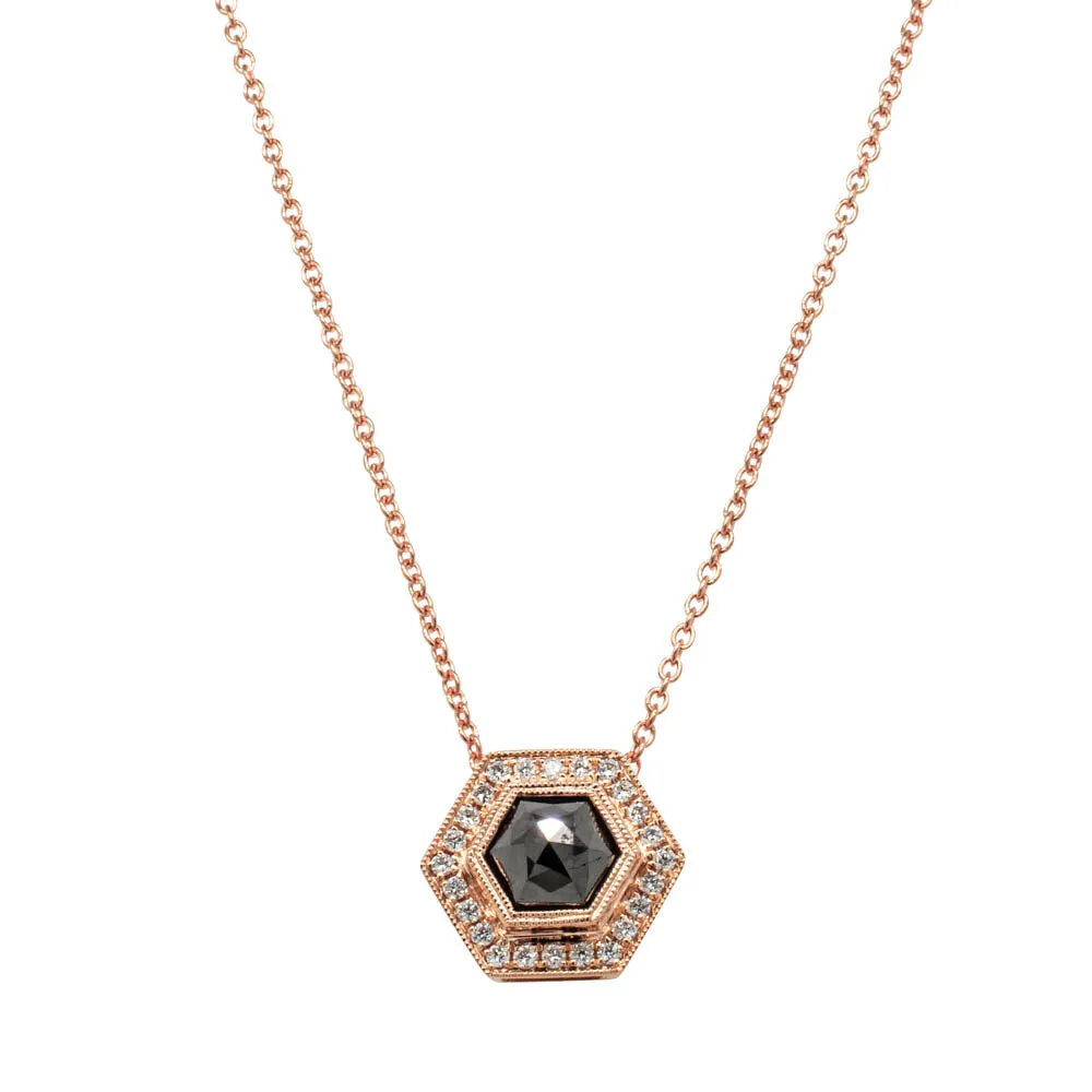 18ct Rose Gold .95ct Black Diamond Halo Pendant