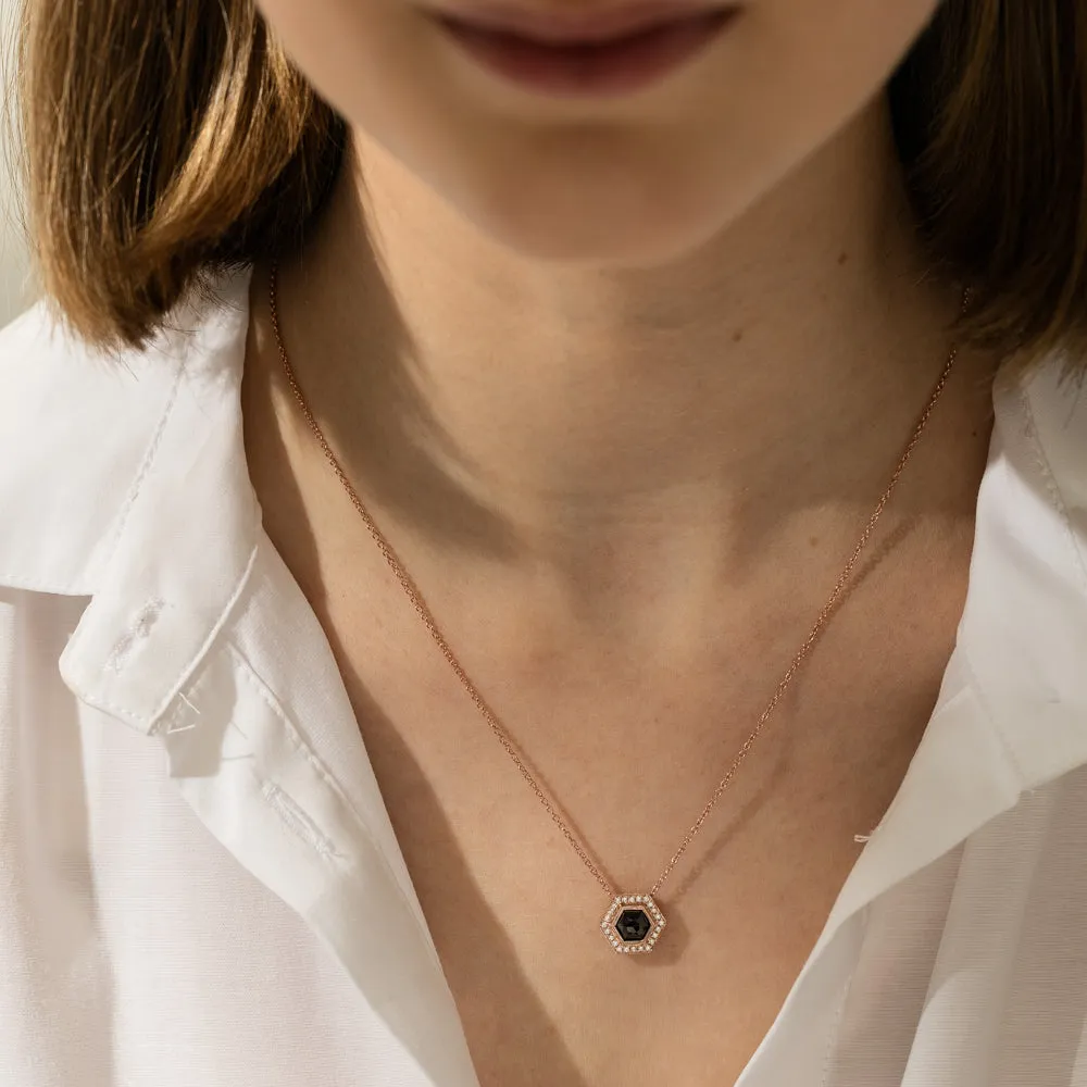 18ct Rose Gold .95ct Black Diamond Halo Pendant