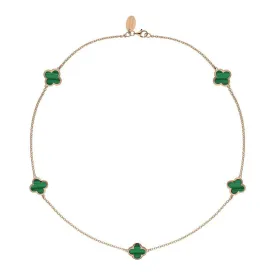 18ct Rose Gold Malachite Bloom Four Leaf Clover Necklace