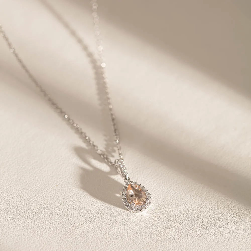 18ct White Gold .65ct Morganite & Diamond Mini Sierra Pendant