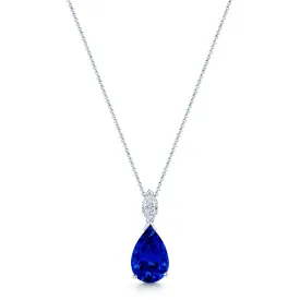 18ct White Gold Marquise Diamond & Pear Shape Tanzanite Drop Pendant