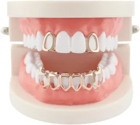 18K Gold Plated Hip Hop Teeth Grillz Caps Open Face 2pcs Single Top and Bottom Grills for Your Teeth Grillz Set for Men Women