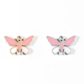 18K Gold PVD Stainless Steel Epoxy Pink and White Butterfly Charm / PDL0030