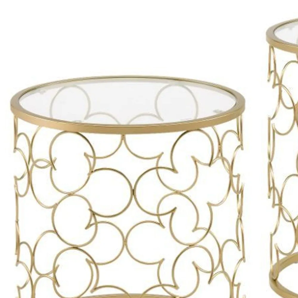 20" Gold And Clear Glass Round Nested Coffee Tables By Homeroots