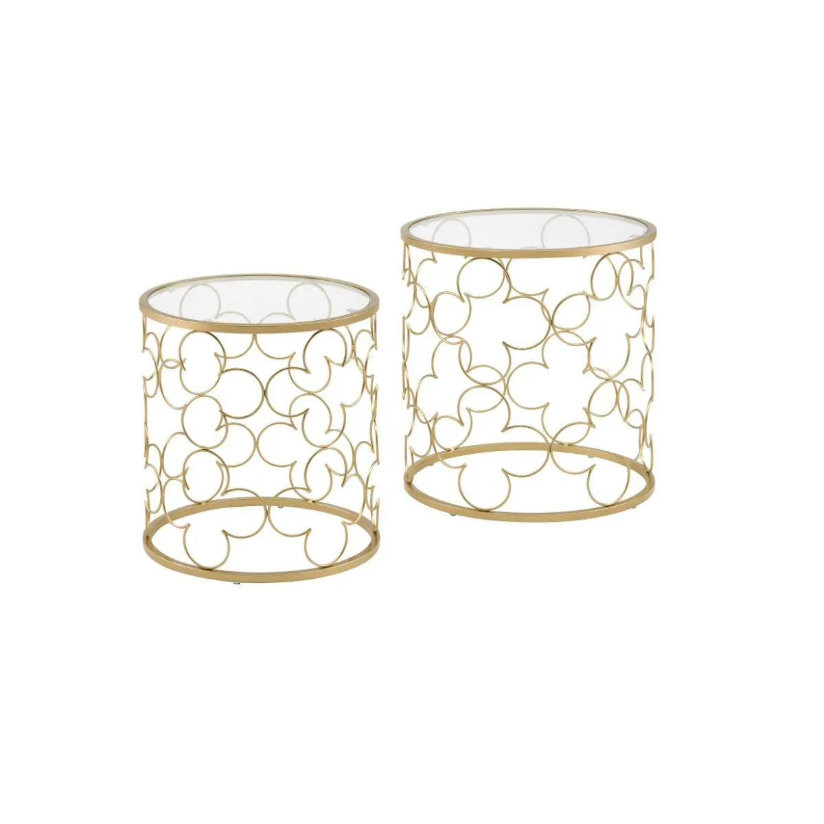 20" Gold And Clear Glass Round Nested Coffee Tables By Homeroots