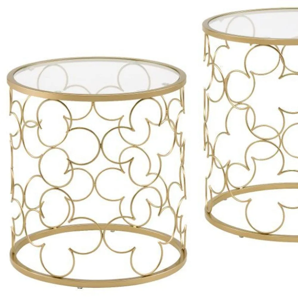 20" Gold And Clear Glass Round Nested Coffee Tables By Homeroots