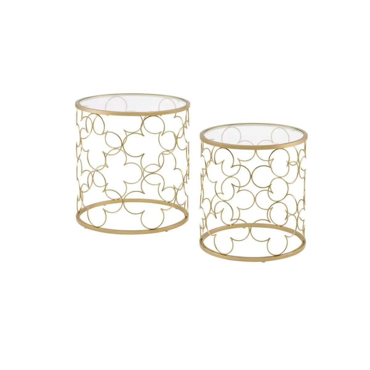 20" Gold And Clear Glass Round Nested Coffee Tables By Homeroots