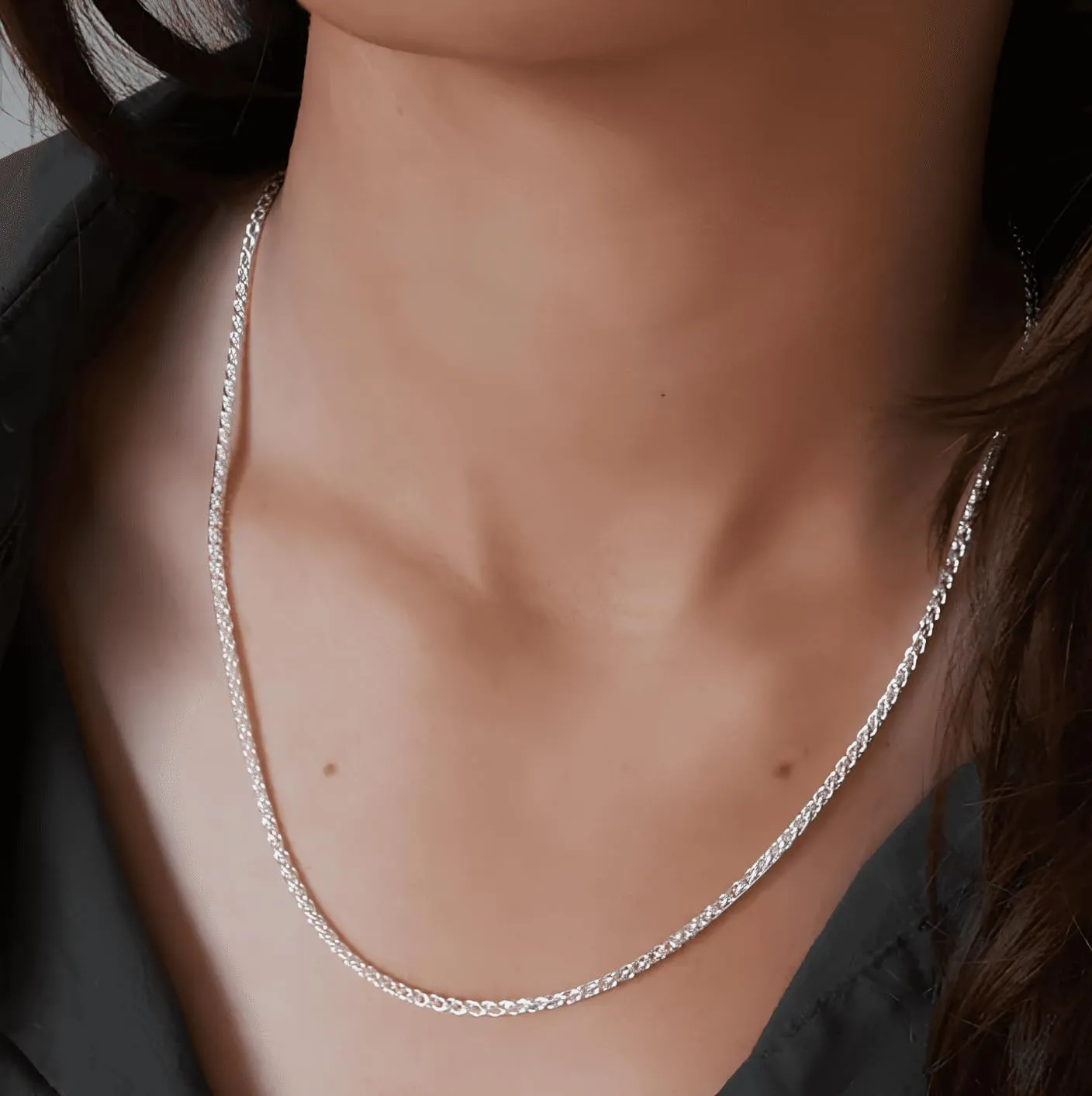 2.5mm/4mm Silver Wheat Chain for Men Women, Mens Silver Plated Over Stainless Steel Wheat Chain