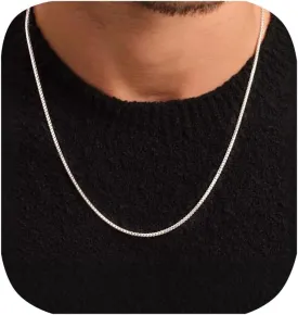 2.5mm/4mm Silver Wheat Chain for Men Women, Mens Silver Plated Over Stainless Steel Wheat Chain