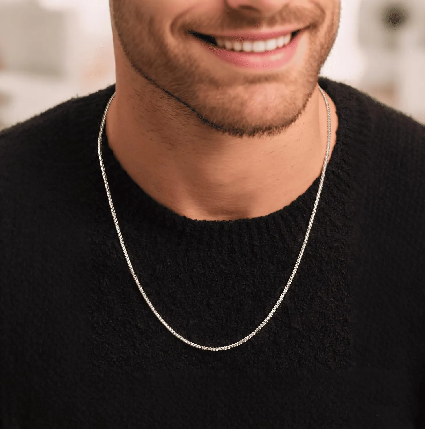 2.5mm/4mm Silver Wheat Chain for Men Women, Mens Silver Plated Over Stainless Steel Wheat Chain