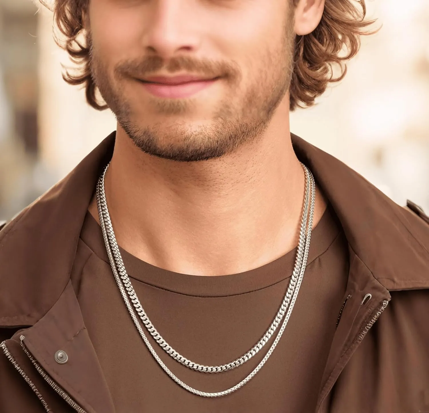2.5mm/4mm Silver Wheat Chain for Men Women, Mens Silver Plated Over Stainless Steel Wheat Chain