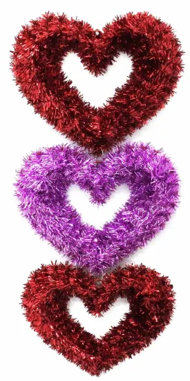 2D Tinsel Valentine Hearts Dangler Decoration
