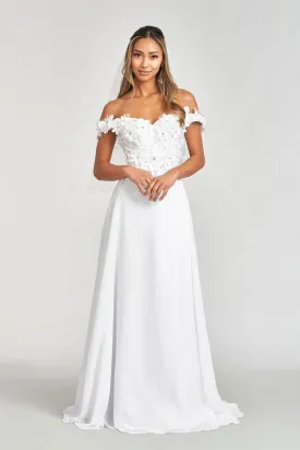 3D Floral Off Shoulder Slit Gown by Elizabeth K GL3018 - Outlet