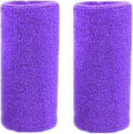 6 Inch Sweatband/Cotton Sports Basketball Football Tennis Absorbent Wristband - Terry Cloth Athletic Wrist Sweat Band Fits to Men Women (Pair) (Purple)