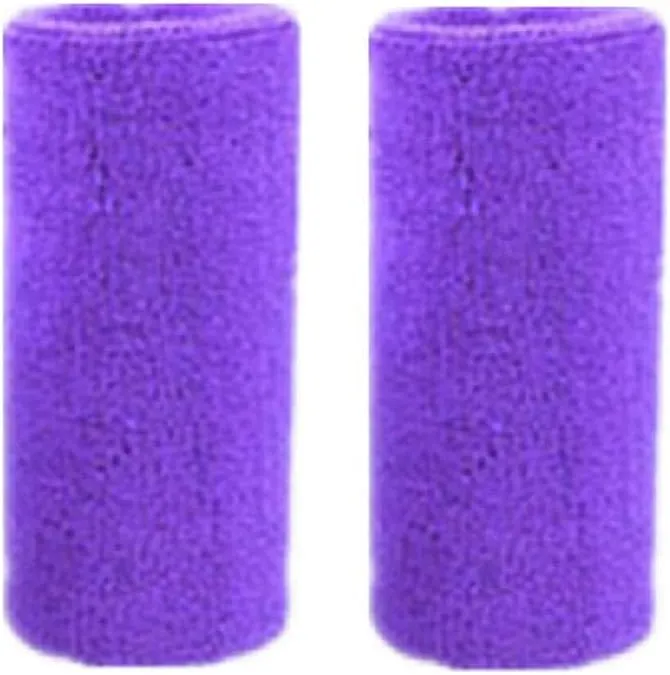 6 Inch Sweatband/Cotton Sports Basketball Football Tennis Absorbent Wristband - Terry Cloth Athletic Wrist Sweat Band Fits to Men Women (Pair) (Purple)