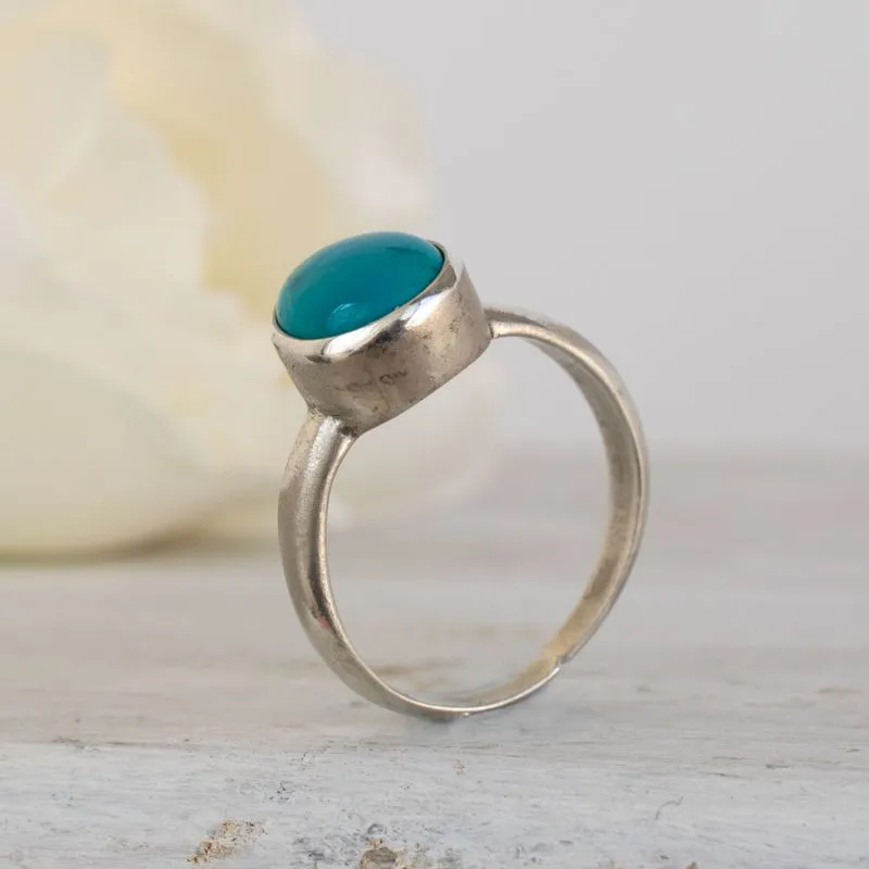 925 Sterling Silver Round Turquoise 8X10mm Ring