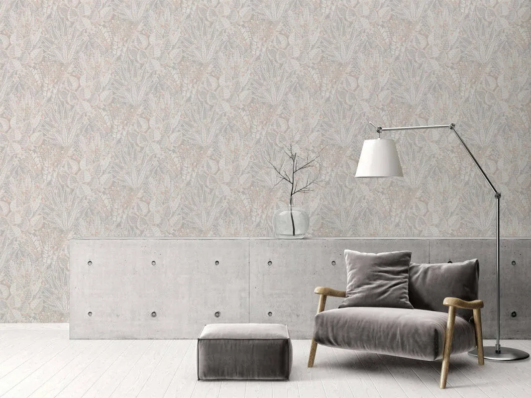 Abstract Leaf Floral Wallpaper in Grey/Beige/Cream