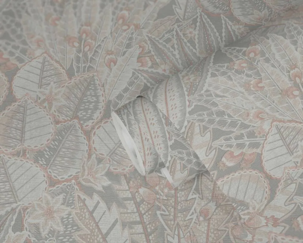 Abstract Leaf Floral Wallpaper in Grey/Beige/Cream