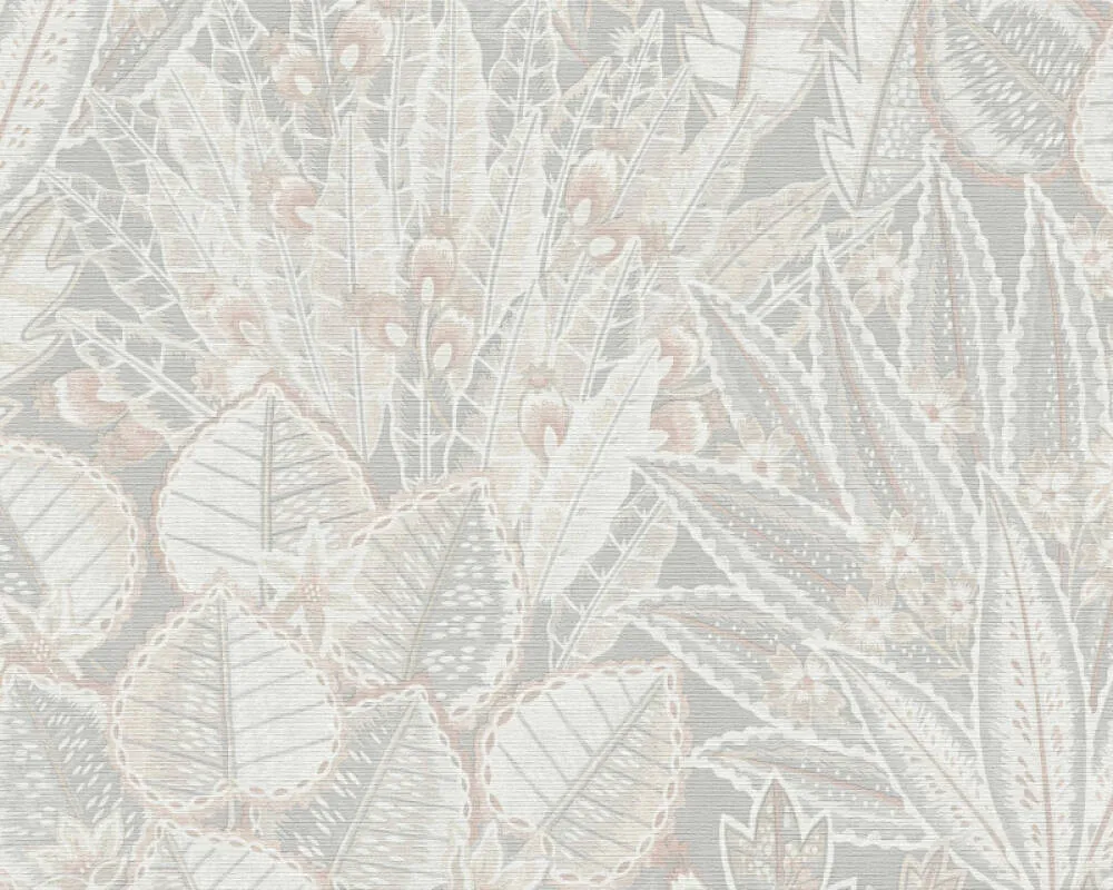 Abstract Leaf Floral Wallpaper in Grey/Beige/Cream