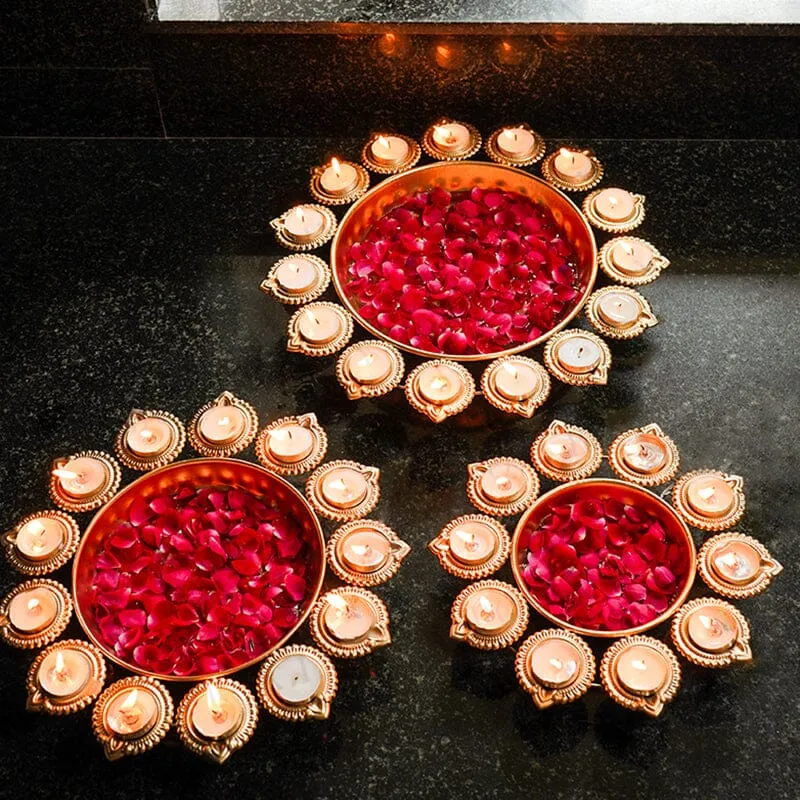 Aesthetic Floral Urli With Diya