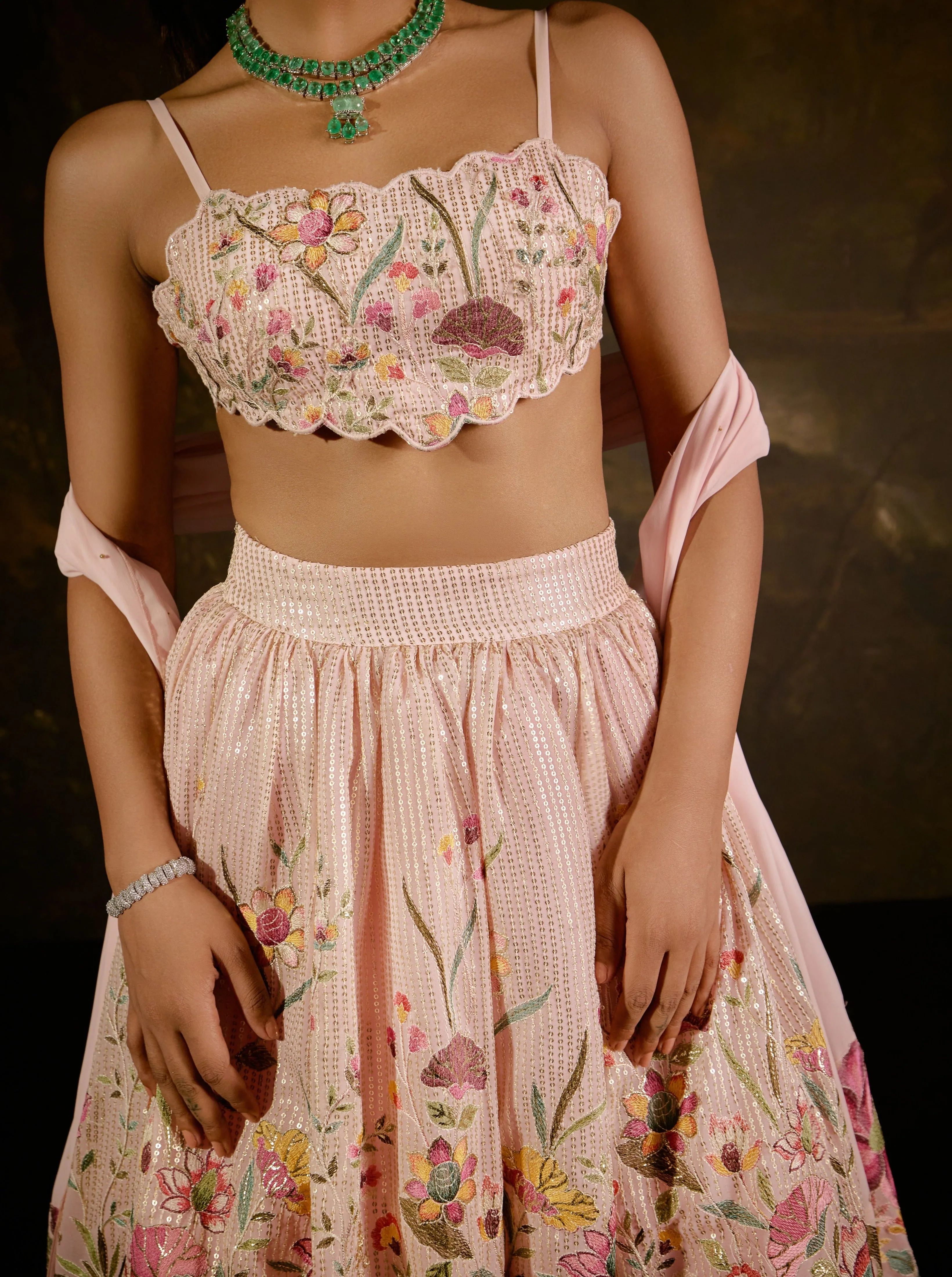 Ahaana Pink Floral Embroidered Lehenga