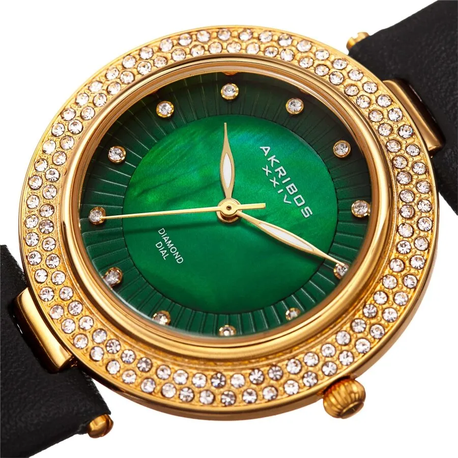 Akribos Xxiv Quartz Diamond Green Dial Ladies Watch AK1008BKGN