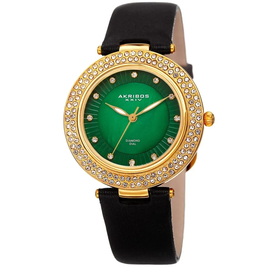 Akribos Xxiv Quartz Diamond Green Dial Ladies Watch AK1008BKGN